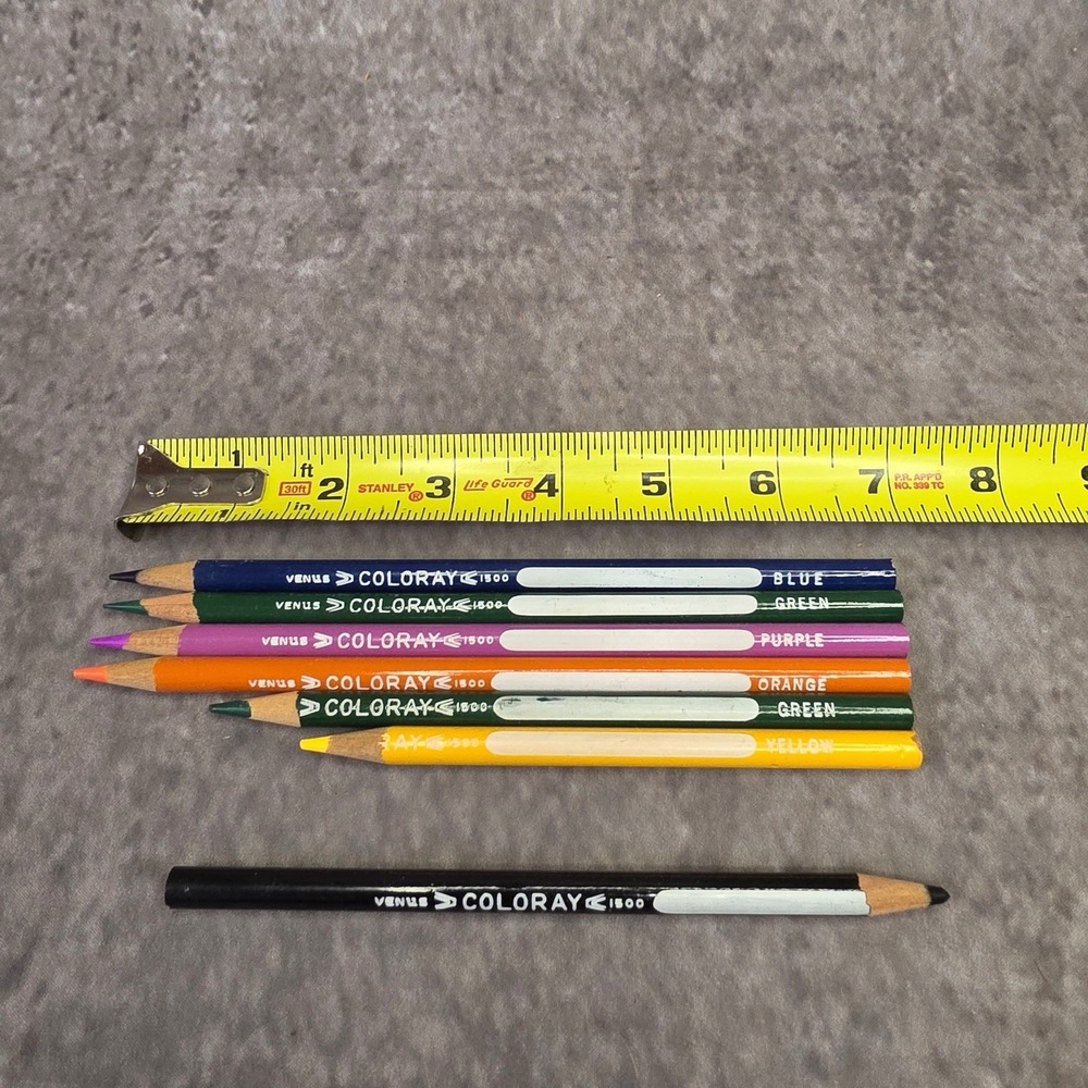 Lot of 6 Vintage Venus Coloray Colored Pencils No. 1500 Assorted Colors Wood US